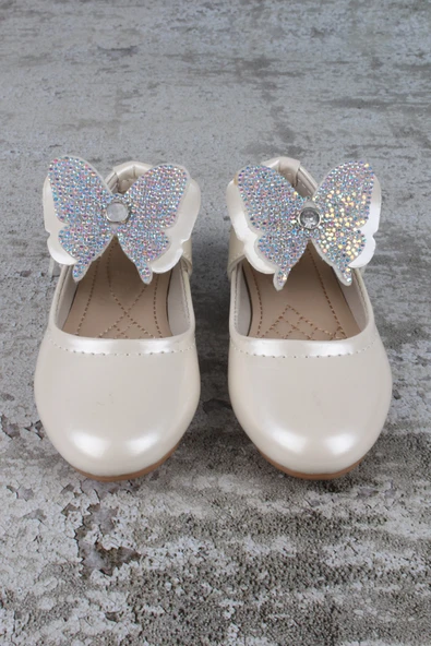 Kız Çocuk Ayakkabı Cırtlı Kelebek Taşlı Babet Sedef - 3