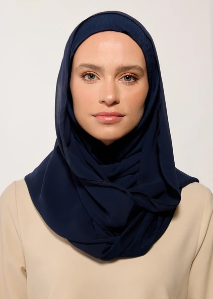 HOUSE OF MODEST-LACİVERT ŞİFON PENYE ŞAL - 4
