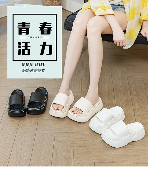 Kadın Platform Terlik - Kalın Tabanlı - Yüksek Topuklu (Beyaz) - Resim 10