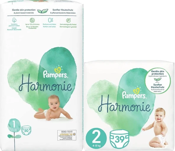Prima Pampers Harmonie Bebek Bezi Beden:1 (2-5KG) Yenidoğan 50 Adet + Beden:2 (4-8KG) Mini 39 Adet