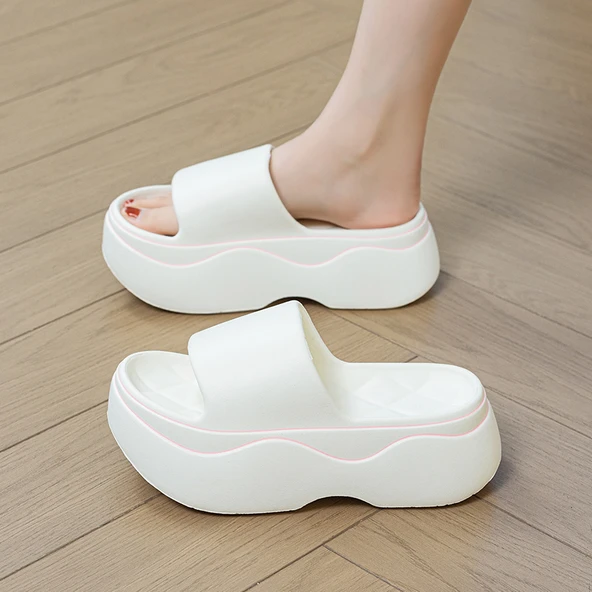 Kadın Platform Terlik - Kalın Tabanlı - Yüksek Topuklu (Beyaz) - Resim 2