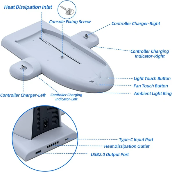 PS5 Slim için Wigearss Dikey Stand Soğutma Fanları 3 Seviyede Ayarlanabilir Fanlı Çok İşlevli Stand - 3