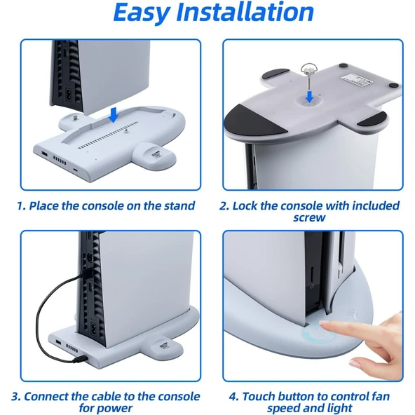 PS5 Slim için Wigearss Dikey Stand Soğutma Fanları 3 Seviyede Ayarlanabilir Fanlı Çok İşlevli Stand - 4