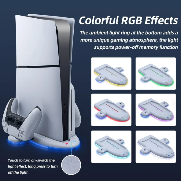 PS5 Slim için Wigearss Dikey Stand Soğutma Fanları 3 Seviyede Ayarlanabilir Fanlı Çok İşlevli Stand - 7