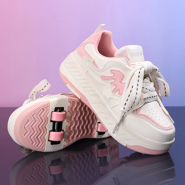 Unisex Çocuk Tekerlekli Paten Ayakkabı (Pembe)