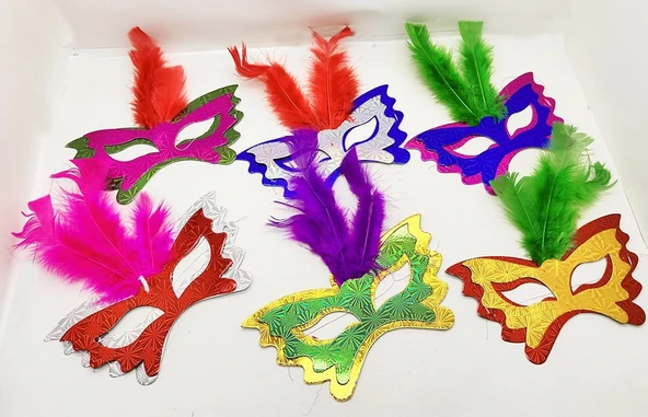 Tüylü Kağıt Karnaval Maskesi (6'lı Set) - 2