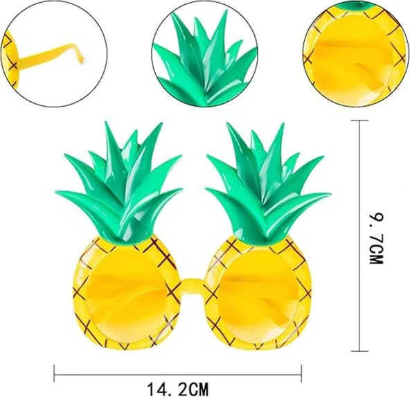 Tropikal Hawaii Ananas Şekilli Parti Gözlüğü 9.5 x 14 cm - 5