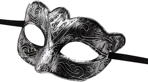Maskeli Balo Antik Gri Gümüş Eskitilmiş Maske Balo Venedik - 3
