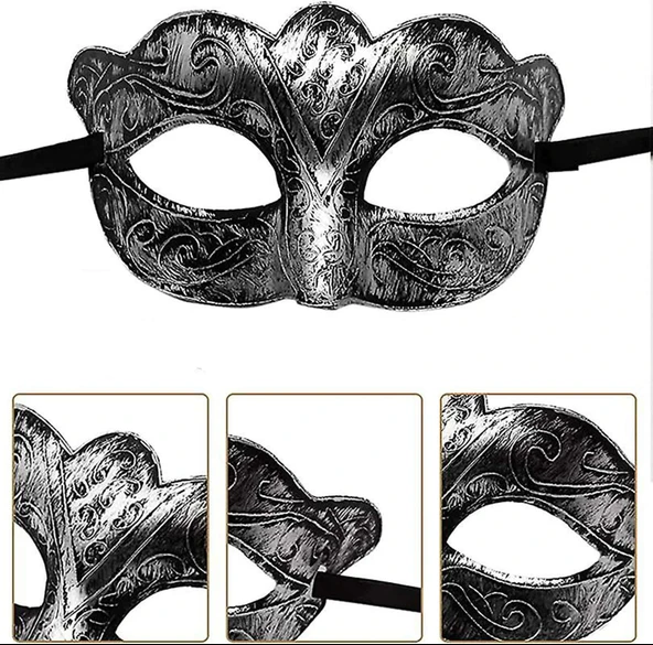 Maskeli Balo Antik Gri Gümüş Eskitilmiş Maske Balo Venedik - 2