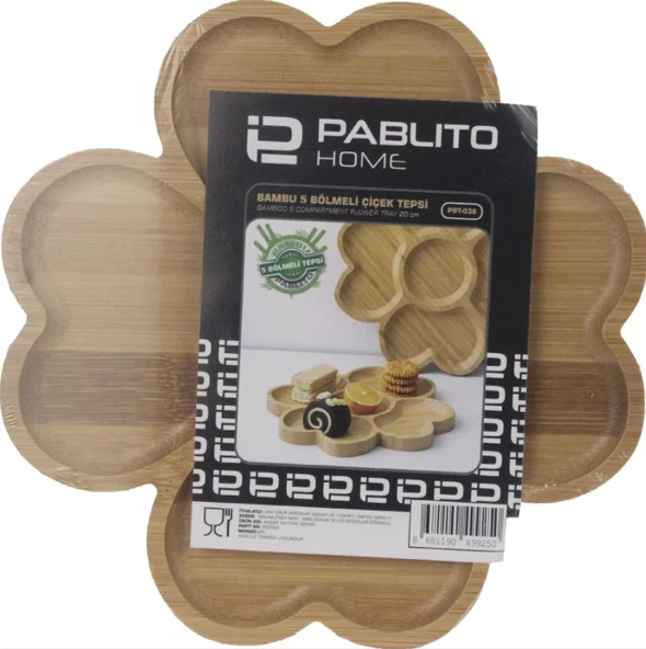 4 Bölmeli Bambu Kare Sunum Tepsisi 20 cm