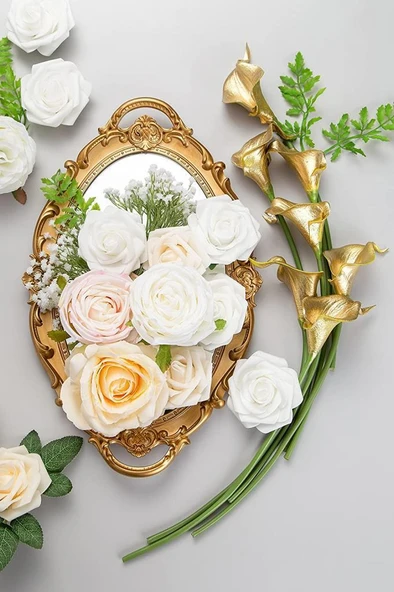 Yapay Çiçek Altın Renk Gala Eva Malzeme Cala Flower 8li Demet - 3