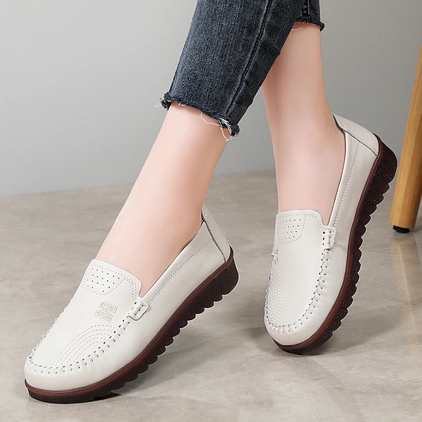Kadın Loafer Ayakkabı - Yumuşak Taban - Günlük (Bej)