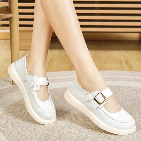Kadın Platform Loafer Ayakkabı (Beyaz)