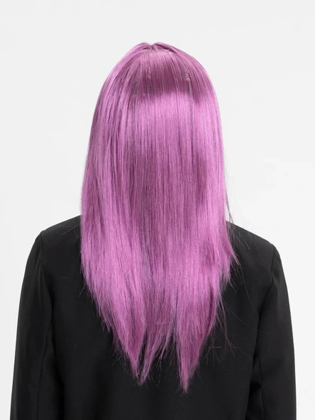 Rose Pembe Renk Düz Kesim Uzun Parti Peruğu Takma Saç - 2
