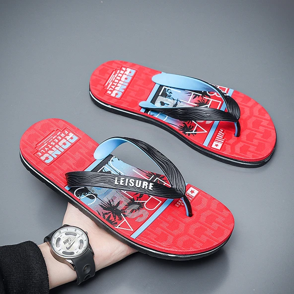 Unisex Parmak Arası Terlik Sandalet (Kırmızı)