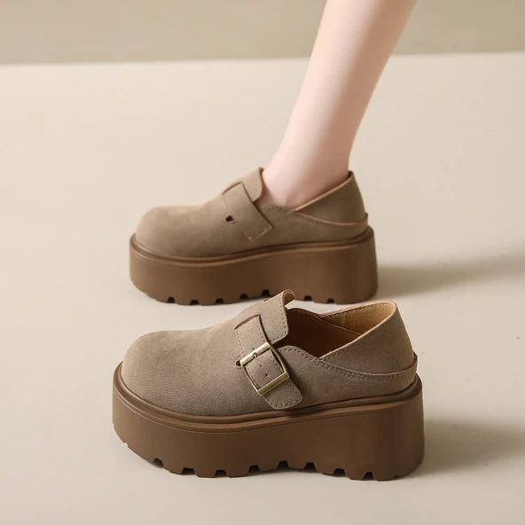 Kadın Platform Loafer Ayakkabı (Haki-4)