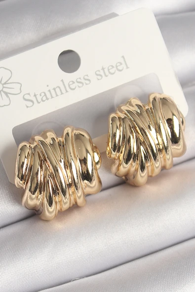 Pirinç Gold Renk İşlemeli Yarım Halka Model Kadın Küpe - TJ-BKP10251