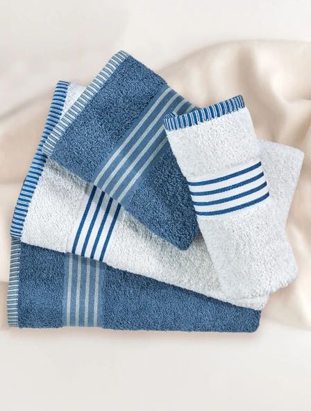 Banyo Havlu Takımı Oscar Mavi-Krem 50x85cm(2Ad.) + 70x140cm (2Ad.) - Resim 4