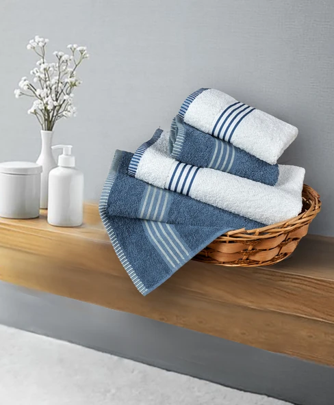 Banyo Havlu Takımı Oscar Mavi-Krem 50x85cm(2Ad.) + 70x140cm (2Ad.)