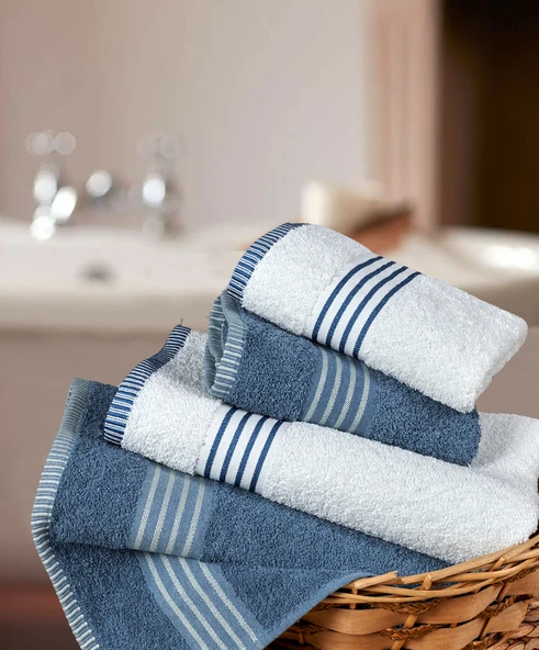 Banyo Havlu Takımı Oscar Mavi-Krem 50x85cm(2Ad.) + 70x140cm (2Ad.) - Resim 2