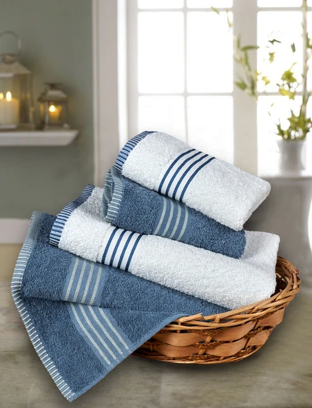 Banyo Havlu Takımı Oscar Mavi-Krem 50x85cm(2Ad.) + 70x140cm (2Ad.) - Resim 3