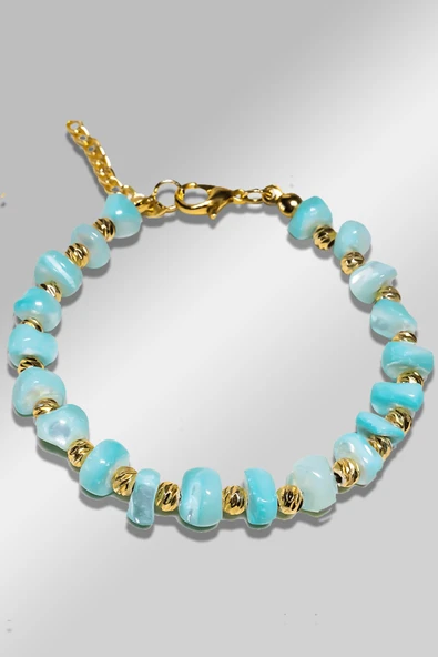 Sertifikalı Amorf Model Açık Mavi Renkli Sedef Taşı Bileklik (Ayarlamalı) - Resim 2