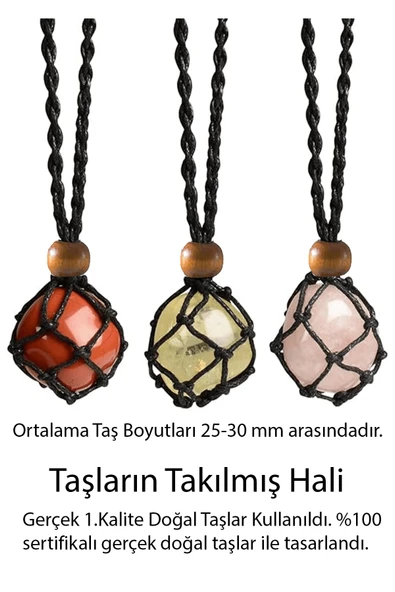 Sertifikalı Şifa Seti Makrome Örgülü 7 Çakra Doğal Taş Kolye Ayarlanabilir - Siyah - Resim 2