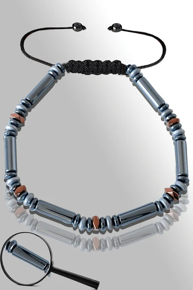 Sertifikalı AAA+ Dikdörtgen Terahertz Taşı Bileklik - Titreşim Taşı ürün görseli