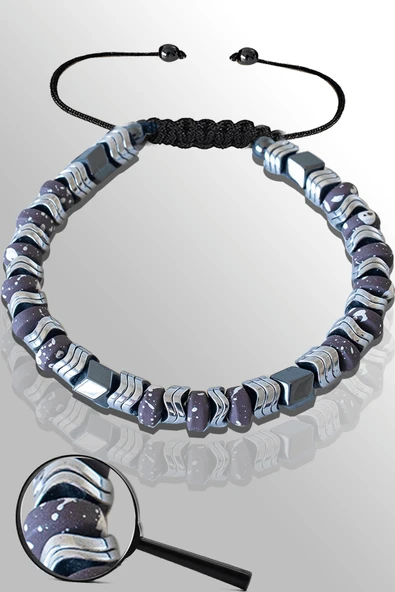 Sertifikalı Silver Renk Çavuş Model Gri Karlı Hematit Taşı Bileklik ürün görseli