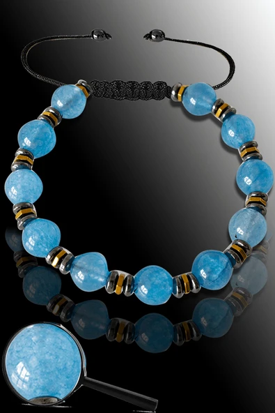 Sertifikalı Rose Hematit - Mavi Akik Taşı Bileklik - Ayarlamalı ürün görseli