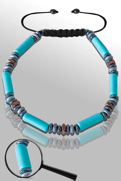 Sertifikalı AAA+ Hematitli Dikdörtgen Model Firuze Taşı Bileklik - Turkuaz Taşı ürün görseli