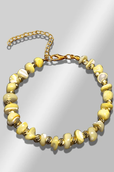 Sertifikalı Amorf Model Limon Sarısı Sedef Taşı Bileklik (Ayarlamalı) - Resim 2