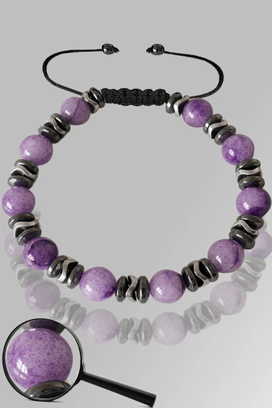 Sertifikalı Hematit - Lepidolit Taşı Bileklik - Ayarlamalı ürün görseli 1