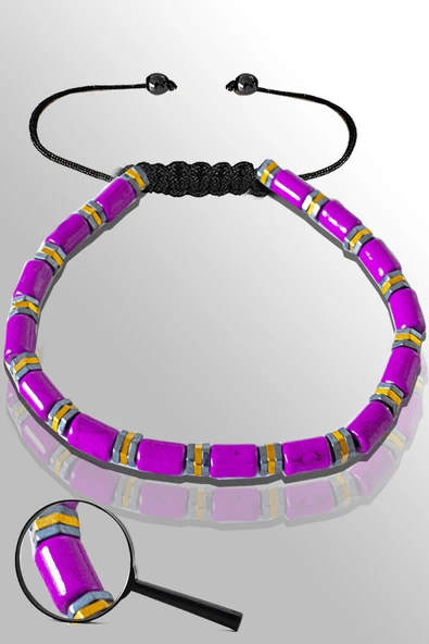 Sertifikalı Gold Silver Hematitli Mor Sedef Taşı Bileklik - Ayarlamalı ürün görseli