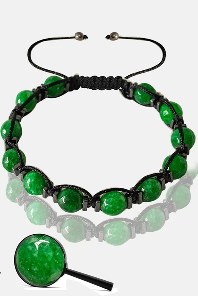 Sertifikalı Fasetli Gerçek Yeşim Taşı Bileklik - Ayarlamalı ürün görseli