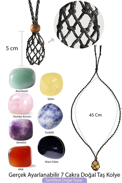 Sertifikalı Şifa Seti Makrome Örgülü 7 Çakra Doğal Taş Kolye Ayarlanabilir - Siyah ürün görseli