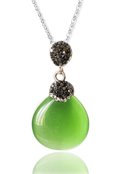 Sertifikalı Zirkon Taşlı Yeşil Akik Taşı Kolye - Resim 2