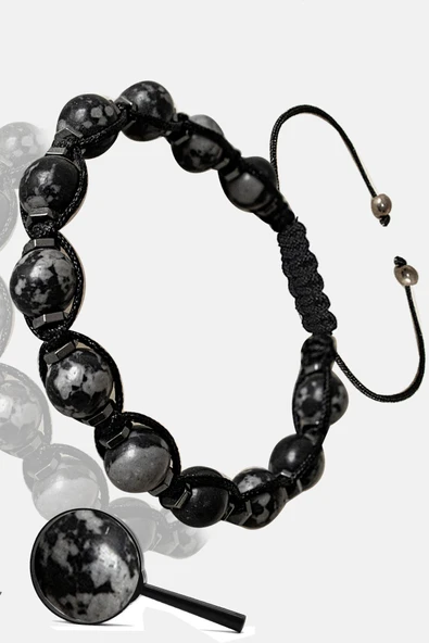 Sertifikalı Gerçek Hematit - Karlı Obsidyen Taşı Bileklik - Ayarlamalı - Resim 2