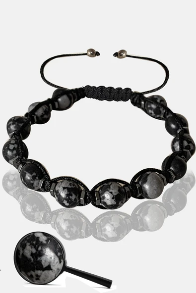 Sertifikalı Gerçek Hematit - Karlı Obsidyen Taşı Bileklik - Ayarlamalı ürün görseli