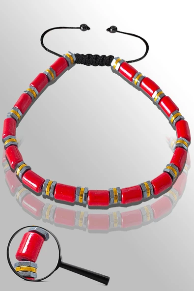 Sertifikal Gold Silver Hematitli Kırmızı Mercan Taşı Bileklik - Boyalı ürün görseli