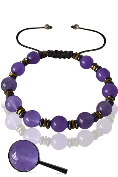 Sertifikalı Rose Hematitli Gerçek Mor Akik Taşı Bileklik - Ayarlamalı ürün görseli 1