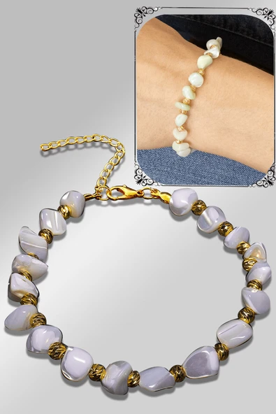 Sertifikalı Amorf Model Beyaz Renkli Sedef Taşı Bileklik (Ayarlamalı) ürün görseli