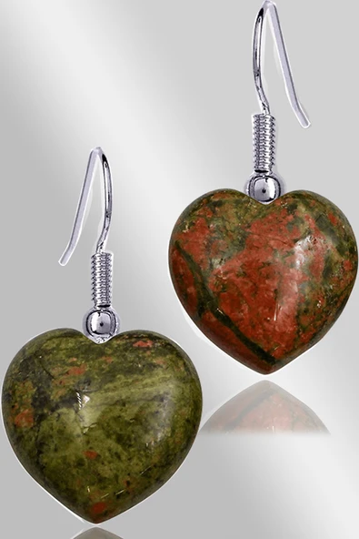 Sertifikalı Kalp Model Unakit Taşı Doğal Taş Küpe ürün görseli