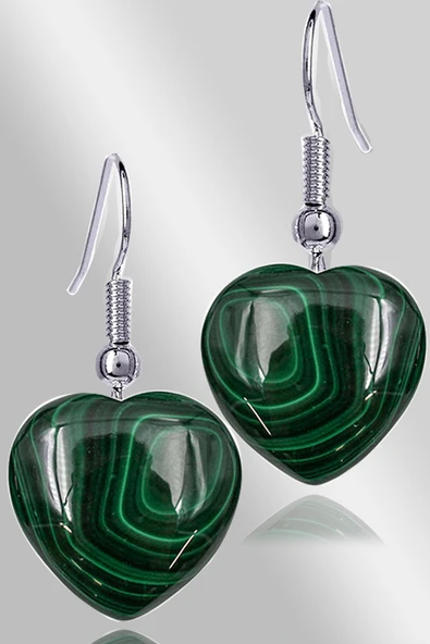 Sertifikalı Kalp Model Malahit Taşı Doğal Taş Küpe ürün görseli