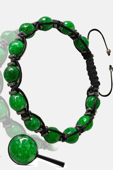 Sertifikalı Fasetli Gerçek Yeşim Taşı Bileklik - Ayarlamalı - Resim 2