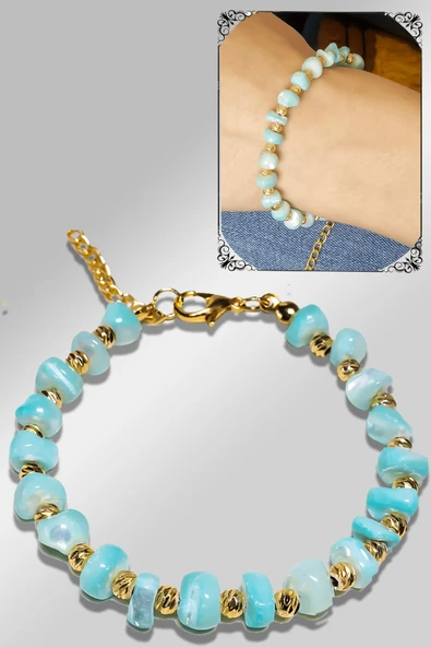 Sertifikalı Amorf Model Açık Mavi Renkli Sedef Taşı Bileklik (Ayarlamalı) ürün görseli