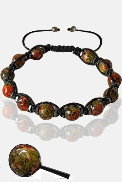 Sertifikalı Fasetli Gerçek Unakit Taşı Bileklik - Ayarlamalı - Resim 2