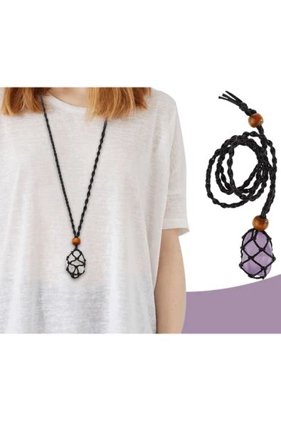 Sertifikalı Orijinal Şifa Seti Makrome Örgülü 7 Çakra Doğal Taş Kolye Ayarlanabilir - Kahve - 6