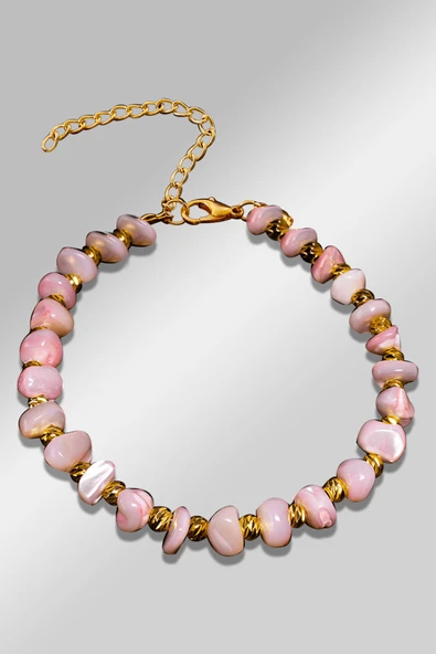 Sertifikalı Amorf Model Açık Pembe Renkli Sedef Taşı Bileklik (Ayarlamalı) - Resim 2