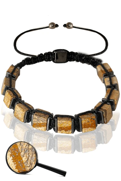 Sertifikalı Küp Model Kahverengi Jasper Taşı Bileklik - Ayarlamalı ürün görseli